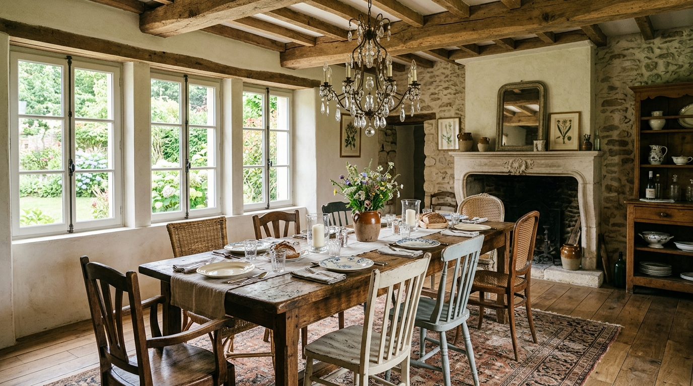 3) Choose a farmhouse dining table as a centerpiece